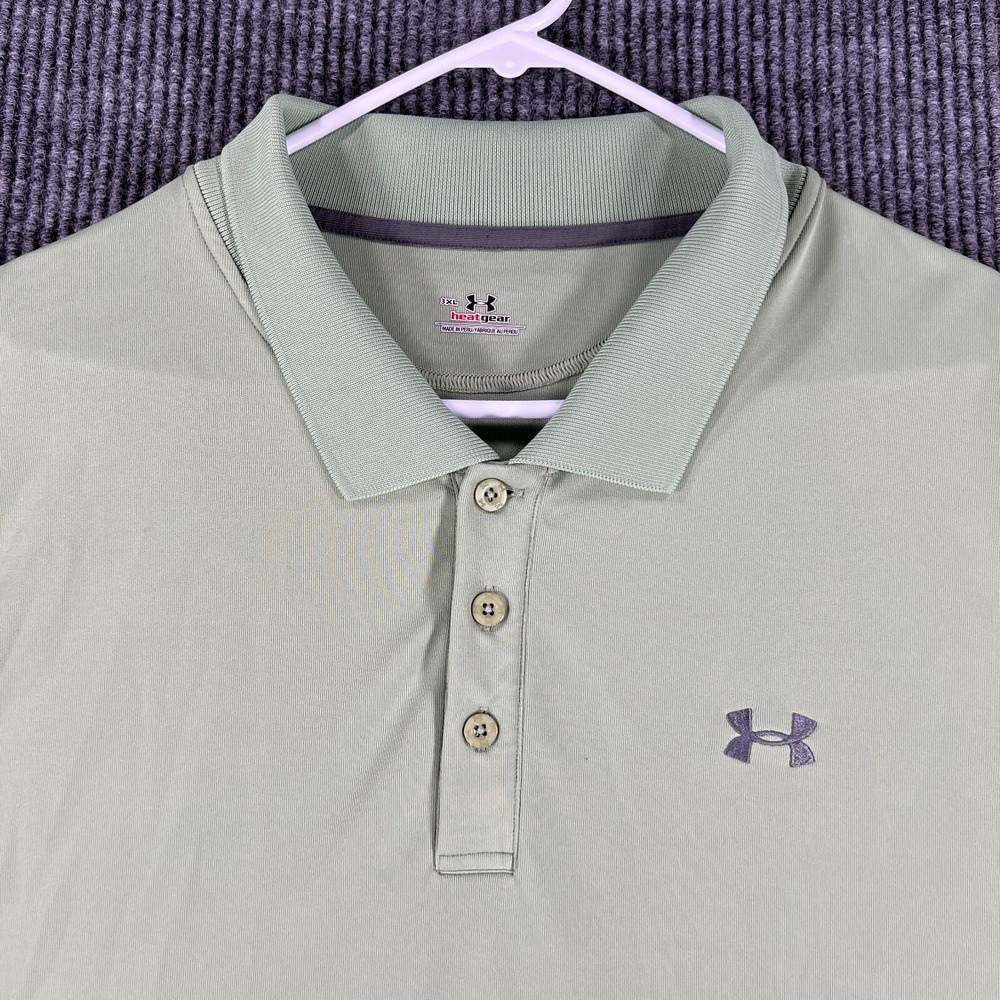 Under Armour‎ Polo Shirt Mens 3XL Solid Green Short Sleeve Heat Gear Casual